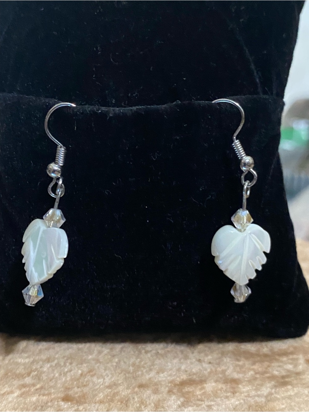 Mother-of-Pearl Leaf Drop Earrings - White